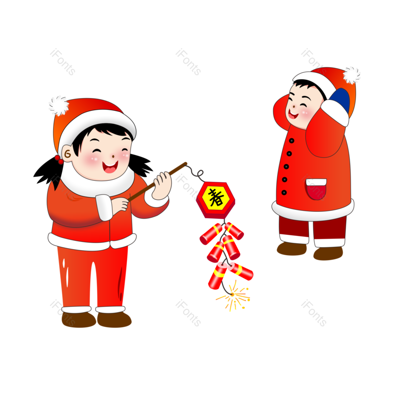 春节图片,放鞭炮元素,新年习俗PNG,免抠素材